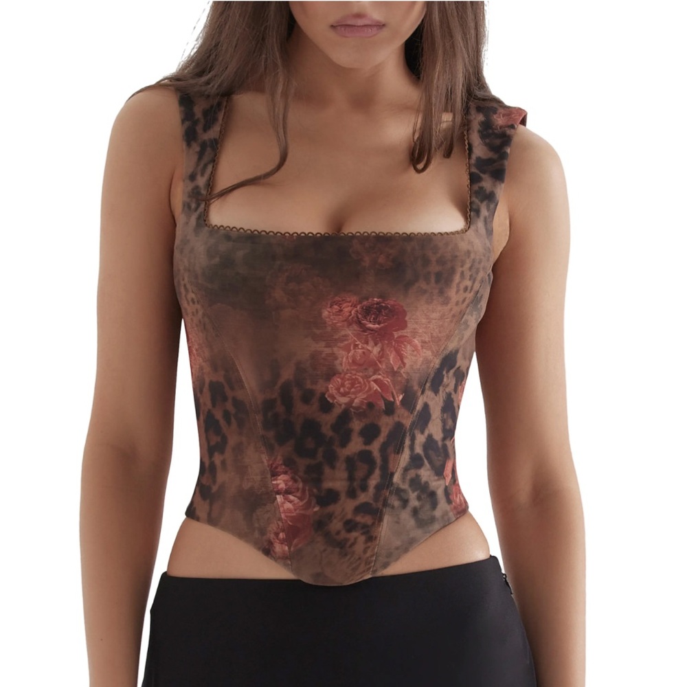 Leopard Print Corset Top with Floral Design